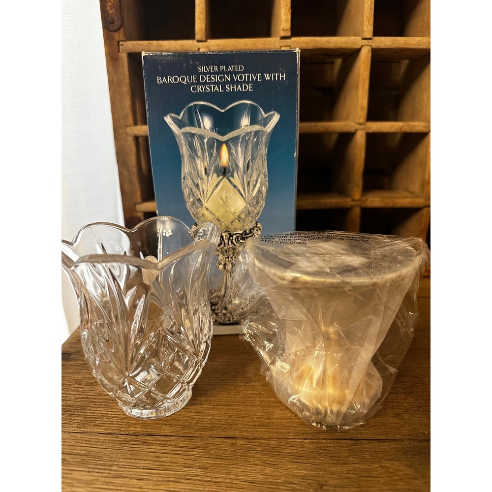 Godinger Silver Art Baroque Design Votive with Crystal Shade 7" Silver Plated